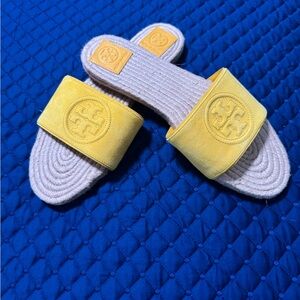 Tory Burch Yellow and Cream Slide Sandals